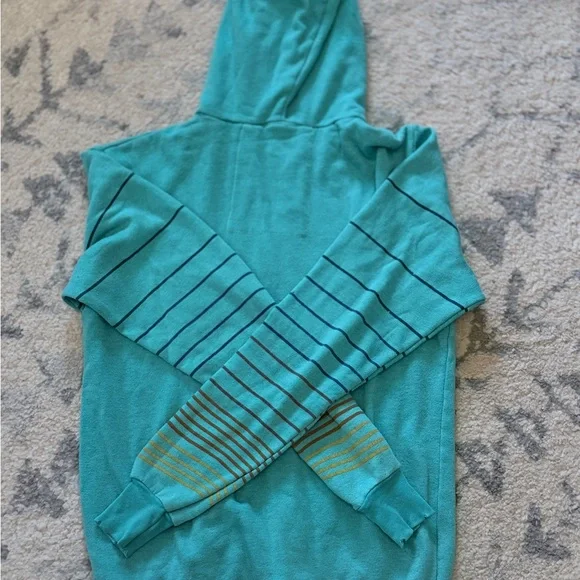 Rare Vintage Aviator Nation Teal Hoodie with Striped Sleeves - Picture 2 of 9
